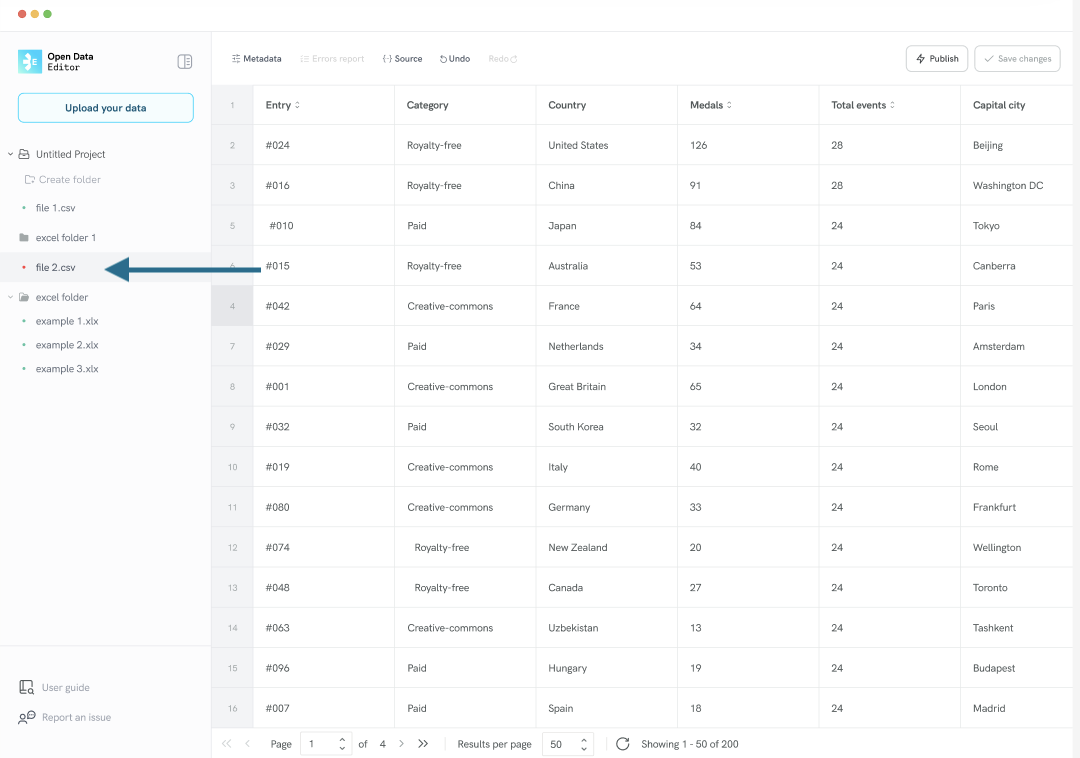 Uploading data sidebar